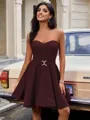 A-line Sweetheart Sash/Ribbon/Belt Short/Mini Stretch Crepe Homecoming Dress