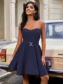 A-line Sweetheart Sash/Ribbon/Belt Short/Mini Stretch Crepe Homecoming Dress