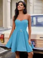 A-line Sweetheart Sash/Ribbon/Belt Short/Mini Stretch Crepe Homecoming Dress