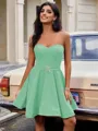 A-line Sweetheart Sash/Ribbon/Belt Short/Mini Stretch Crepe Homecoming Dress