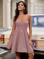 A-line Sweetheart Sash/Ribbon/Belt Short/Mini Stretch Crepe Homecoming Dress