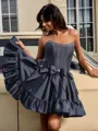 Ball-Gown Straight Bow Short/Mini Taffeta Homecoming Dress