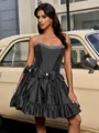 Ball-Gown Straight Bow Short/Mini Taffeta Homecoming Dress