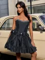 Ball-Gown Straight Bow Short/Mini Taffeta Homecoming Dress