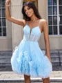 A-line Spaghetti Straps Flower Short/Mini Tulle Corset Homecoming Dress