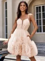 A-line Spaghetti Straps Flower Short/Mini Tulle Corset Homecoming Dress