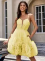 A-line Spaghetti Straps Flower Short/Mini Tulle Corset Homecoming Dress