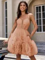 A-line Spaghetti Straps Flower Short/Mini Tulle Corset Homecoming Dress