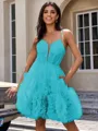 A-line Spaghetti Straps Flower Short/Mini Tulle Corset Homecoming Dress