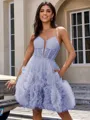 A-line Spaghetti Straps Flower Short/Mini Tulle Corset Homecoming Dress