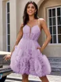 A-line Spaghetti Straps Flower Short/Mini Tulle Corset Homecoming Dress