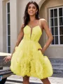 A-line Spaghetti Straps Flower Short/Mini Tulle Corset Homecoming Dress