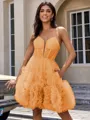 A-line Spaghetti Straps Flower Short/Mini Tulle Corset Homecoming Dress
