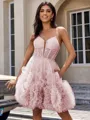 A-line Spaghetti Straps Flower Short/Mini Tulle Corset Homecoming Dress