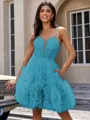 A-line Spaghetti Straps Flower Short/Mini Tulle Corset Homecoming Dress