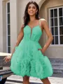 A-line Spaghetti Straps Flower Short/Mini Tulle Corset Homecoming Dress