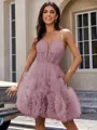 A-line Spaghetti Straps Flower Short/Mini Tulle Corset Homecoming Dress
