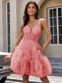 A-line Spaghetti Straps Flower Short/Mini Tulle Corset Homecoming Dress