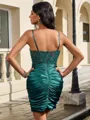 Sheath Spaghetti Straps Appliques Lace Short/Mini Silk Like Satin Corset Homecoming Dress