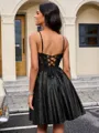 A-line V-neck Appliques Lace Short/Mini Corset Homecoming Dress