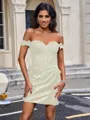 Sheath Off-the-Shoulder Appliques Lace Short/Mini Silk Like Satin Corset Homecoming Dress