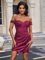 Sheath Off-the-Shoulder Appliques Lace Short/Mini Silk Like Satin Corset Homecoming Dress