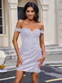 Sheath Off-the-Shoulder Appliques Lace Short/Mini Silk Like Satin Corset Homecoming Dress