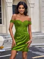 Sheath Off-the-Shoulder Appliques Lace Short/Mini Silk Like Satin Corset Homecoming Dress