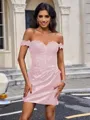 Sheath Off-the-Shoulder Appliques Lace Short/Mini Silk Like Satin Corset Homecoming Dress
