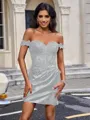 Sheath Off-the-Shoulder Appliques Lace Short/Mini Silk Like Satin Corset Homecoming Dress