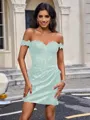 Sheath Off-the-Shoulder Appliques Lace Short/Mini Silk Like Satin Corset Homecoming Dress