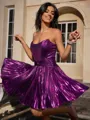 A-line Straight Pleated Short/Mini Metallic Satin Corset Homecoming Dress