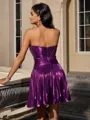 A-line Straight Pleated Short/Mini Metallic Satin Corset Homecoming Dress