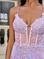 Sheath V-neck Appliques Lace Short/Mini Sequins Corset Homecoming Dress