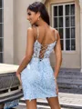 Sheath V-neck Appliques Lace Short/Mini Tulle Corset Homecoming Dress