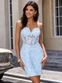 Sheath V-neck Appliques Lace Short/Mini Tulle Corset Homecoming Dress
