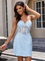 Sheath V-neck Appliques Lace Short/Mini Tulle Corset Homecoming Dress