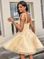 Ball-Gown Straps Appliques Lace Short/Mini Tulle Homecoming Dress