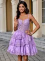 A-line Spaghetti Straps Appliques Lace Short/Mini Lace Corset Homecoming Dress
