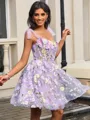 A-line Straps Flower Short/Mini Tulle Corset Homecoming Dress
