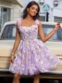 A-line Straps Flower Short/Mini Tulle Corset Homecoming Dress
