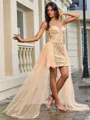 Sheath V-neck Sweep Train Homecoming Dress