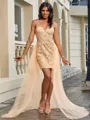 Sheath V-neck Sweep Train Homecoming Dress