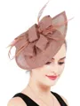 Ladies' Glamourous Flax With Feather Tea Party Hats