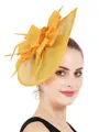 Ladies' Glamourous Flax With Feather Tea Party Hats