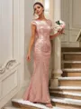 Sheath/Column Sequins Ruched Scoop Short Sleeves Floor-Length Bridesmaid Dresses