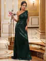 Sheath/Column Sequins Ruched One-Shoulder Sleeveless Sweep Train Bridesmaid Dresses