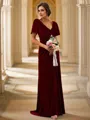 A-Line/Princess Velvet Ruched V-neck Short Sleeves Sweep Train Bridesmaid Dresses