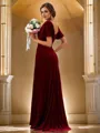 A-Line/Princess Velvet Ruched V-neck Short Sleeves Sweep Train Bridesmaid Dresses