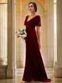 A-Line/Princess Velvet Ruched V-neck Short Sleeves Sweep Train Bridesmaid Dresses